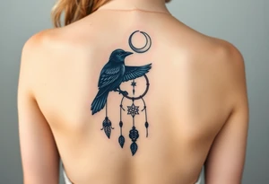 Raven dream catcher milky way moon shooting star tattoo idea