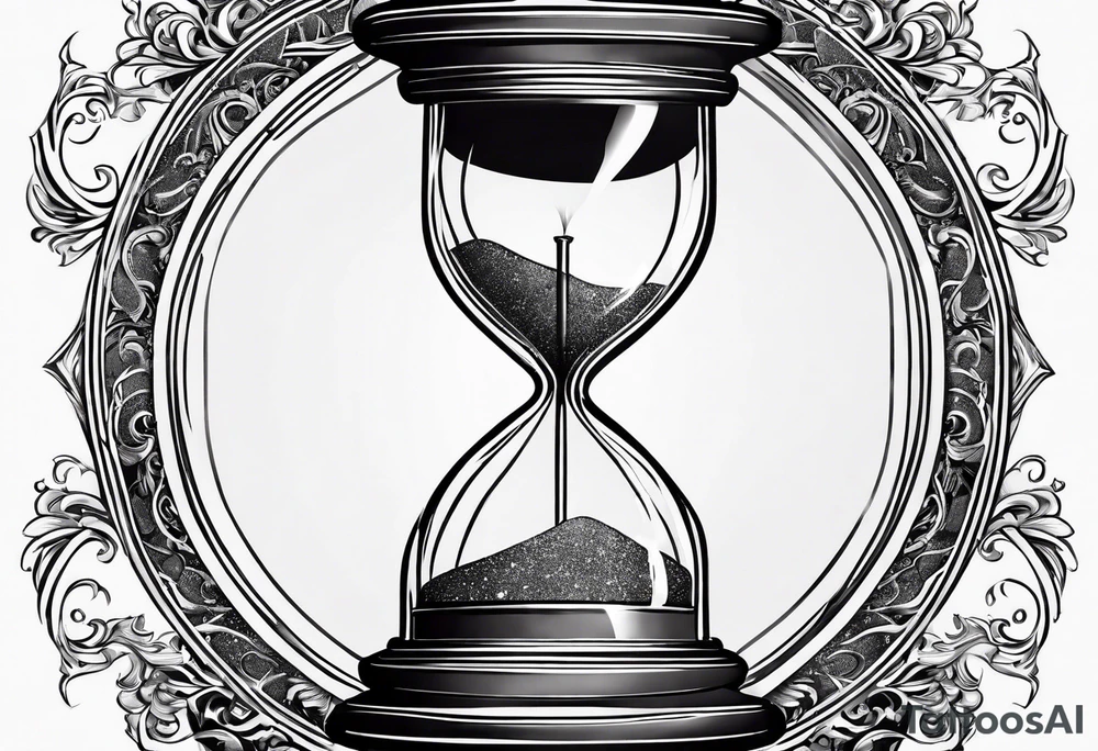 ornate hourglass, long, cosmic stardust, masculine, minimalist, tattoo idea