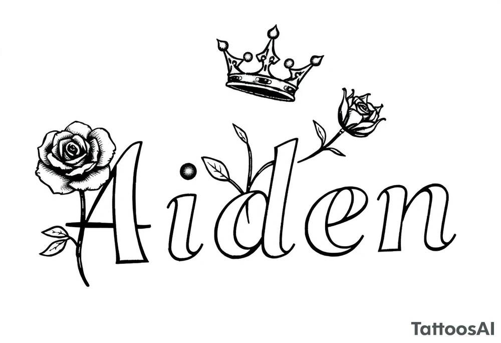 Rose with no stem with a kings crown above it and the name Aiden large Infront of it going to the right 


A rose bud with a kings crown on-top towards the left tattoo idea