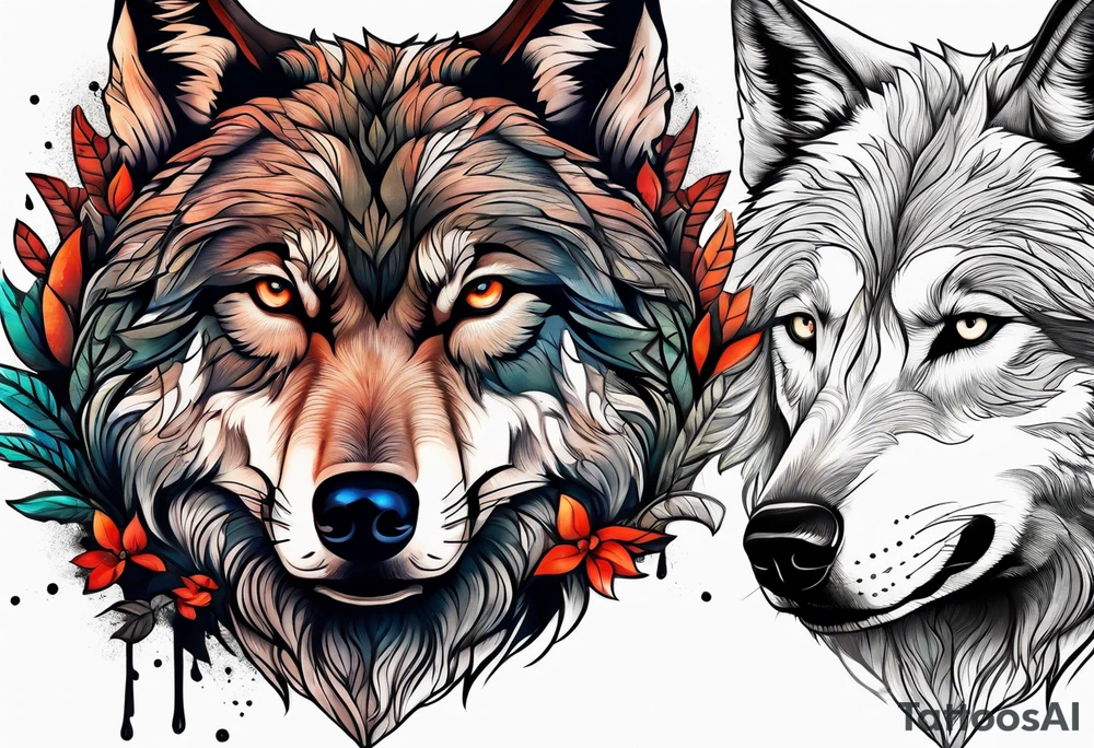 Forest in wolf tattoo idea