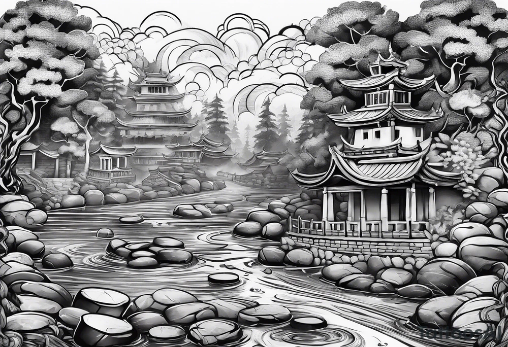 flowing river of coins tattoo idea