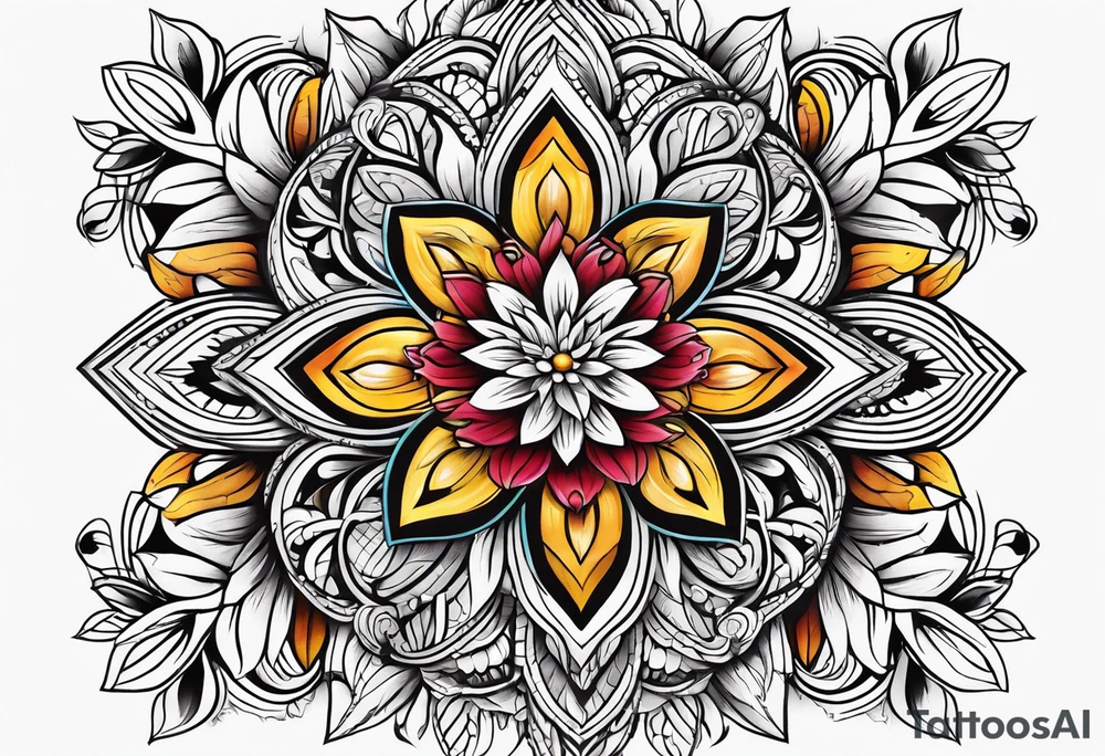 Geometric flower design incorporating driving tattoo idea