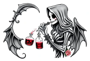 Female grim drinks death potion to get reaper power tattoo idea