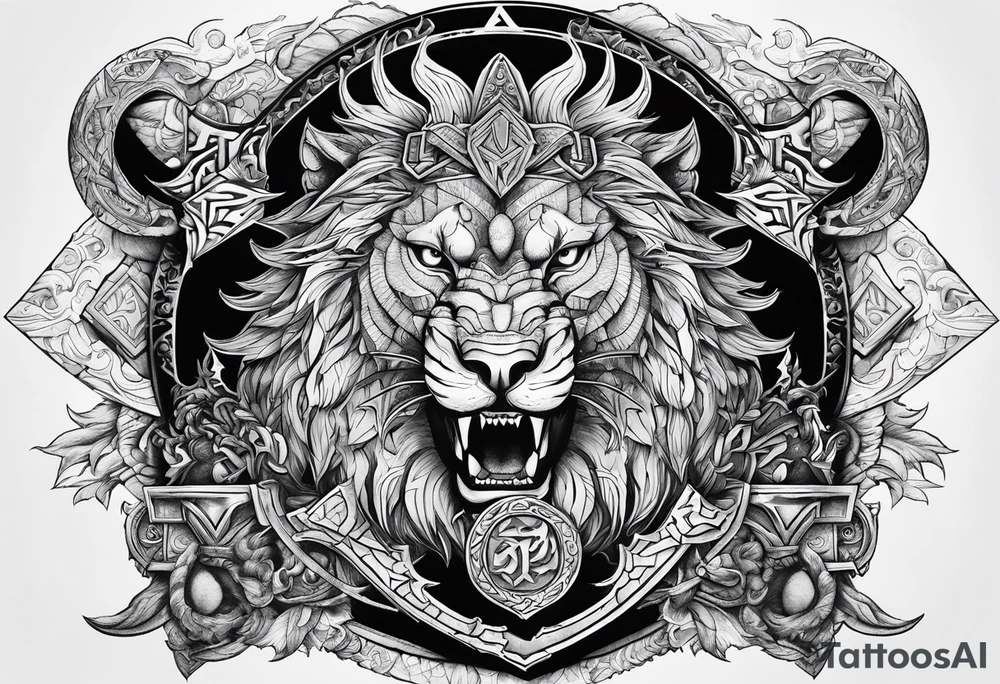 Valhalla sword shield  axe lion dragon 
Valknut  ruins tattoo idea