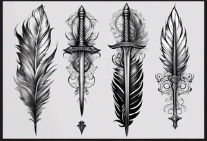 this tattoo is meant for outer forearm a long thin sword with feathers alongside it coming closer at the base both sword and feathers are parallel tattoo idea