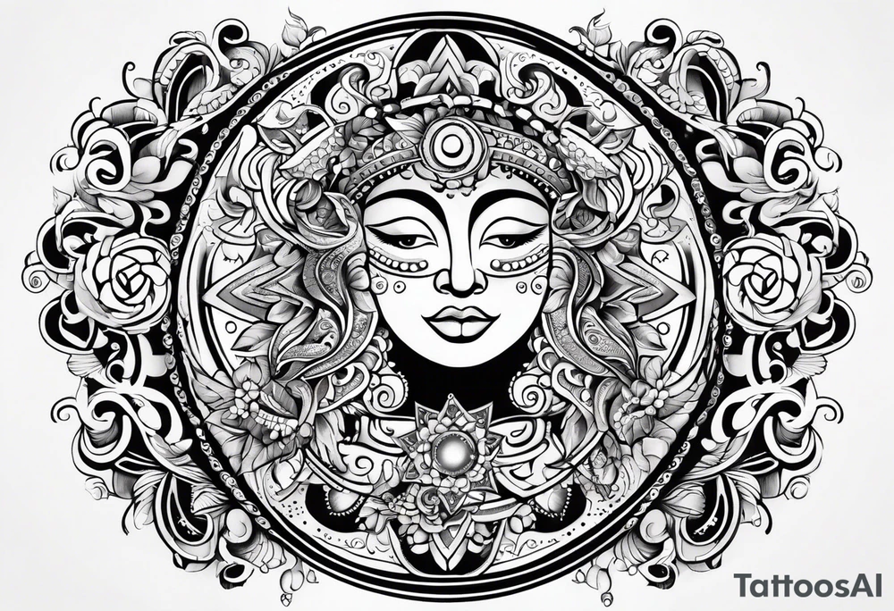 Mexican Sun and moon sternum swirls and dots and stars tattoo idea
