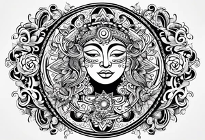 Mexican Sun and moon sternum swirls and dots and stars tattoo idea