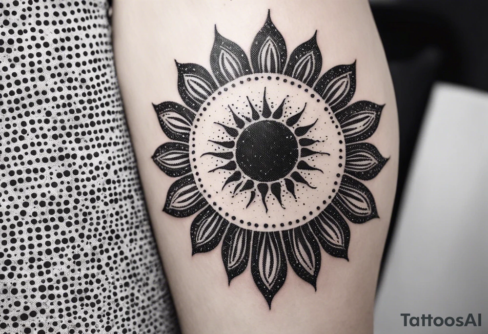 simple sun made of black dots and circles tattoo idea