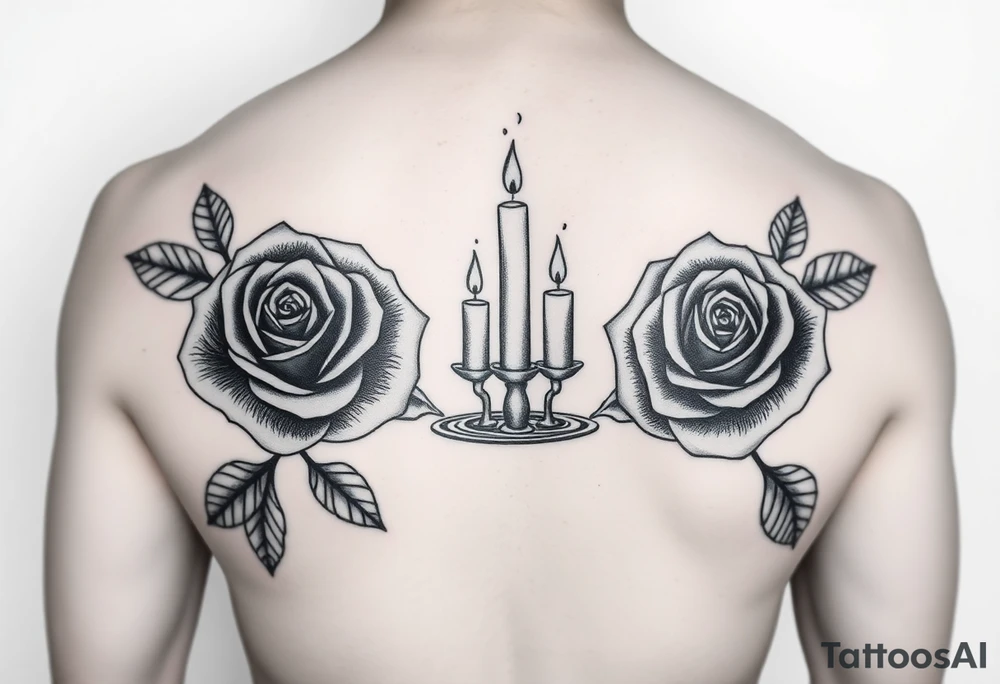 2 blue roses, candle lights , water tattoo idea