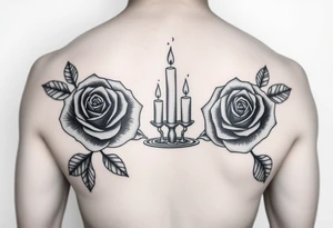 2 blue roses, candle lights , water tattoo idea