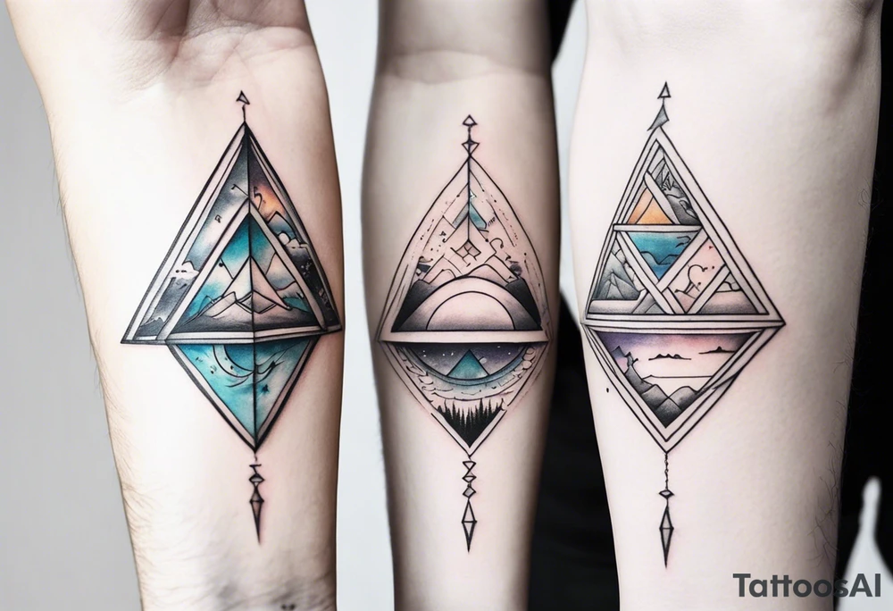 four small triangle portals to fantasy world, forearm tattoo tattoo idea
