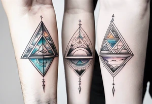 four small triangle portals to fantasy world, forearm tattoo tattoo idea