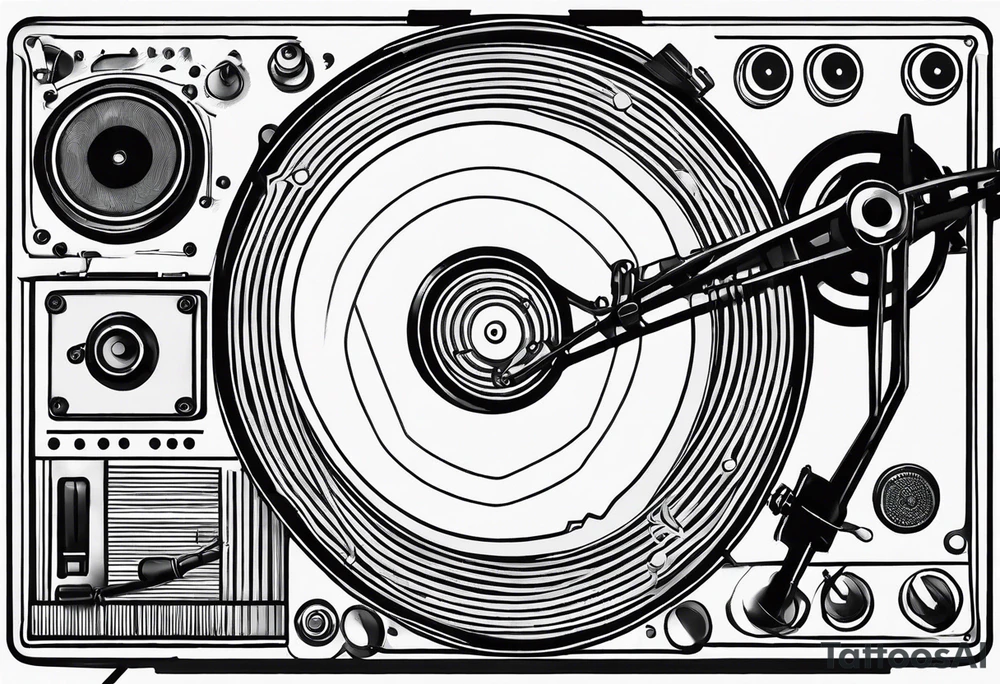 A recordplayer fineline minimalistic outline only tattoo idea