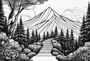 forearm sleeve, time, stairs, forest tattoo idea