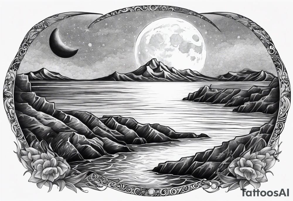 The moon rising over the ocean tattoo idea