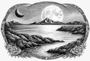 The moon rising over the ocean tattoo idea