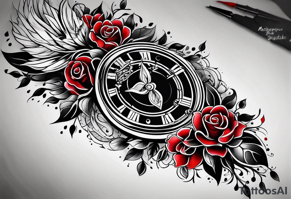 black and red arm tattoo with unique design without roses tattoo idea