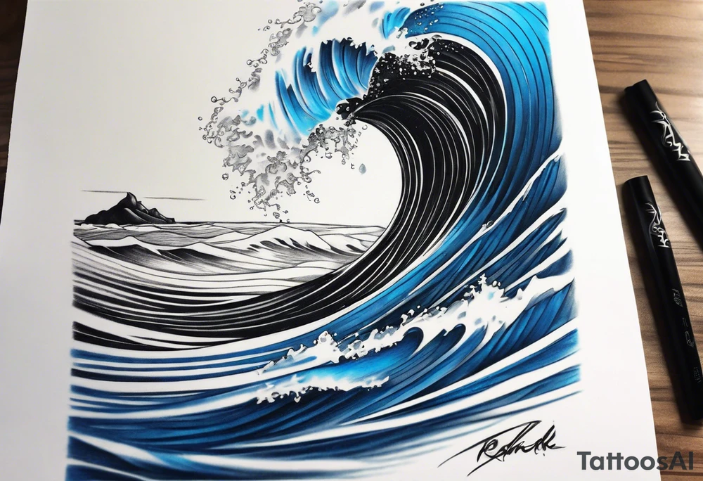 Full sleeve waves black with blue accents tattoo idea