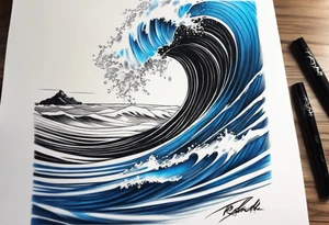 Full sleeve waves black with blue accents tattoo idea