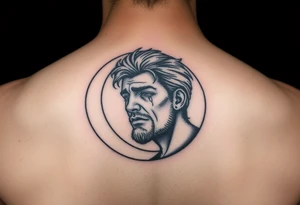 Man’s face in a crescent moon, crying, micro realism, not too dark, black and grey tattoo idea