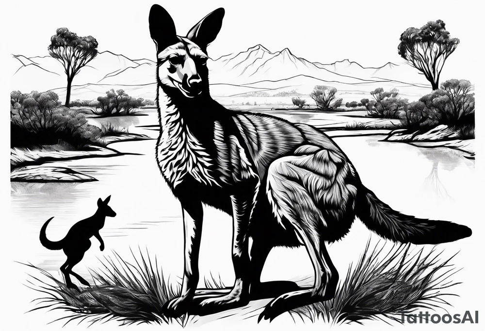 Outback, a kangaroo, a dingo and an emu. tattoo idea