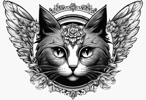 black cat with angel halo tattoo idea