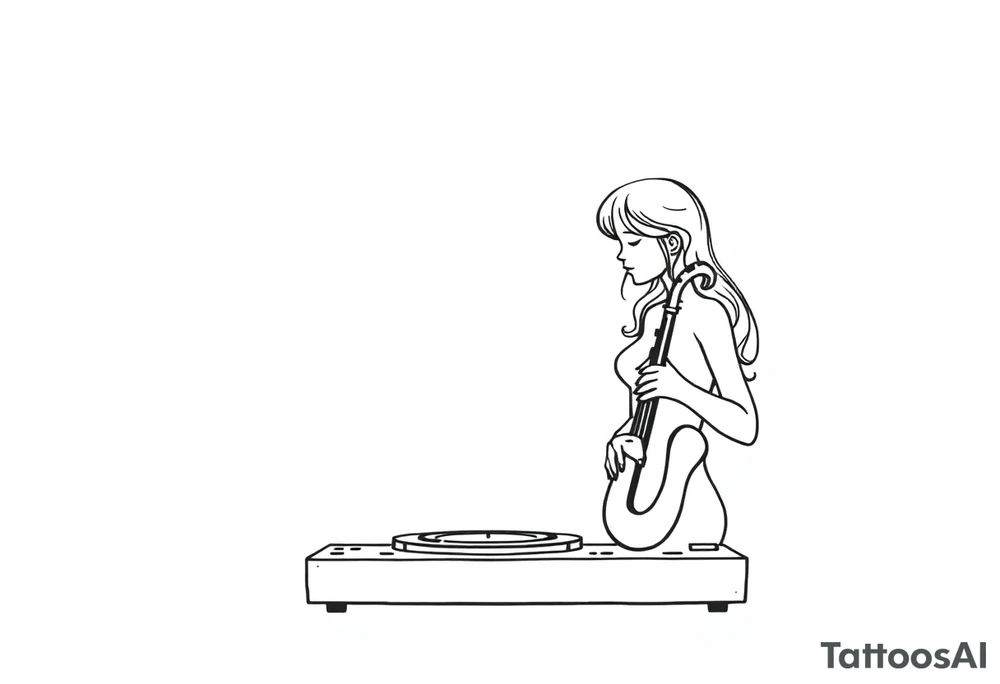 disk jockeying, naked girl, saxophone tattoo idea