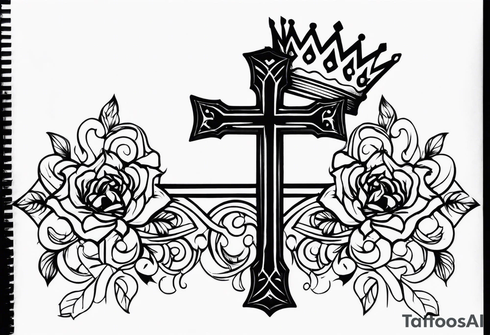 Cross with crown with thorns on top of it tattoo idea