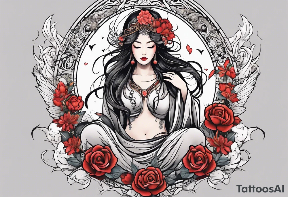 Resurrection Beautiful woman rising from her dead self to inner peace and self-love tattoo idea