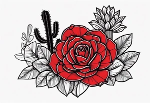red rose, Mexican hat,  cactus, without skull, day of dead tattoo idea