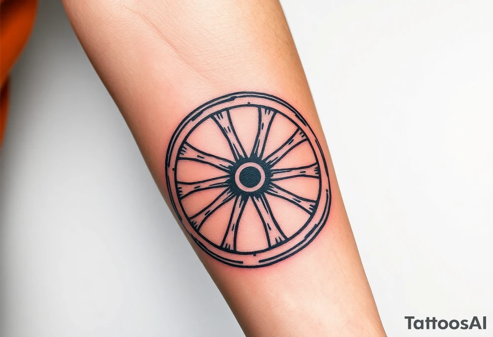 Wagon wheel with busted spokes tattoo idea