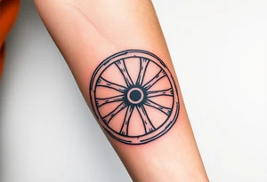 Wagon wheel with busted spokes tattoo idea