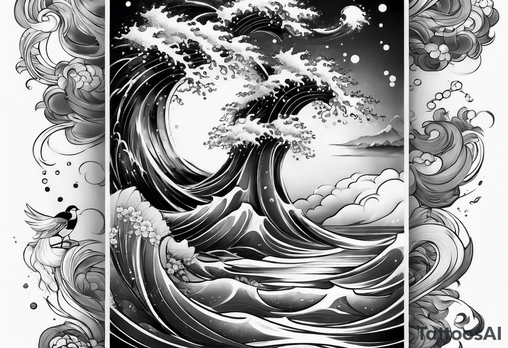 japanese sleeve tattoo with water elements tattoo idea