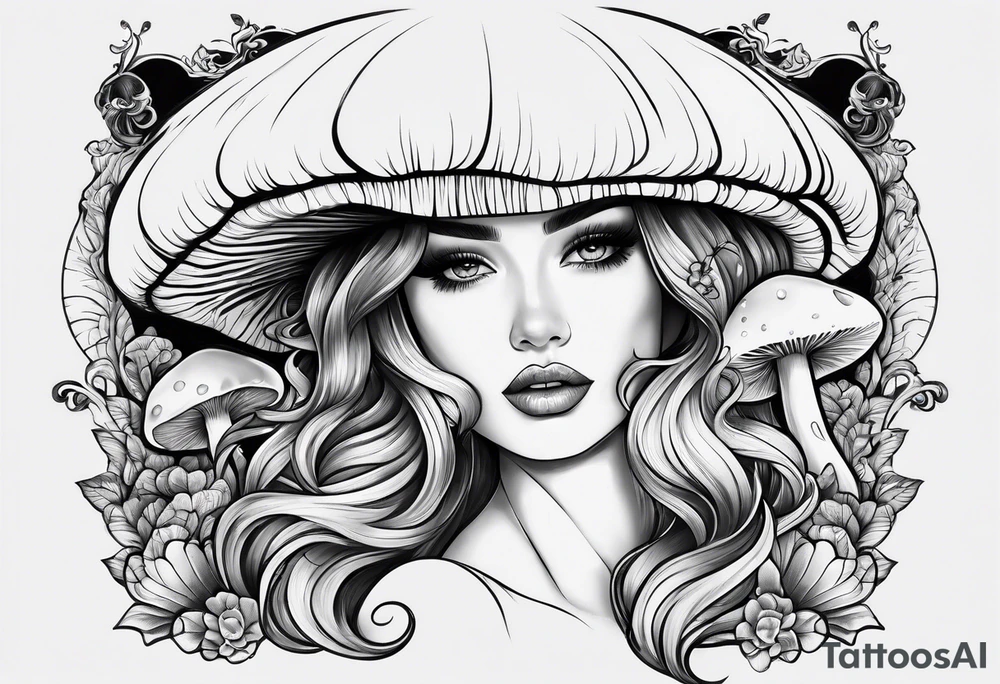 tattoo sleeve girl tongue mushrooms tattoo idea