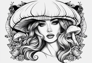 tattoo sleeve girl tongue mushrooms tattoo idea