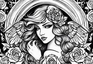 angel, roses, name MARTINA tattoo idea
