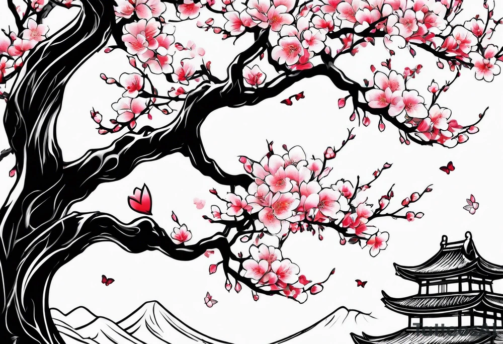 I love you in another language with cherry blossom trees coming im and out of it tattoo idea