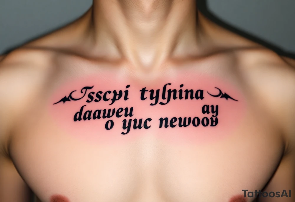 Inscription in Russian in Chthonic style
"Всё хуйня давай по новой" tattoo idea
