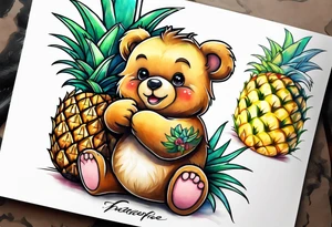 bear hugging pineapple tattoo idea