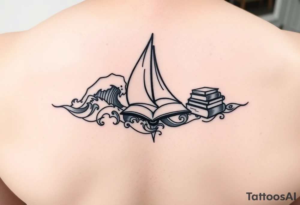 A black and white tattoo for someone who loves ocean, travel and books. Something unique. tattoo idea