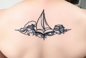A black and white tattoo for someone who loves ocean, travel and books. Something unique. tattoo idea