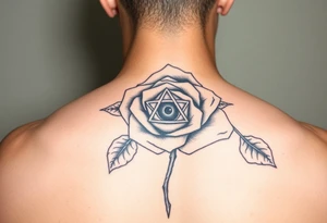 Rose tattoo with illuminati eye inside of it tattoo idea