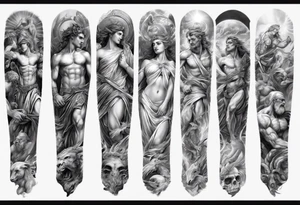 greek mythology
many details
full arm sleeve
realistic pictures tattoo idea