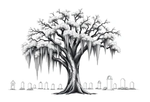 Oak tree with a lot of Spanish moss in a cemetery tattoo idea