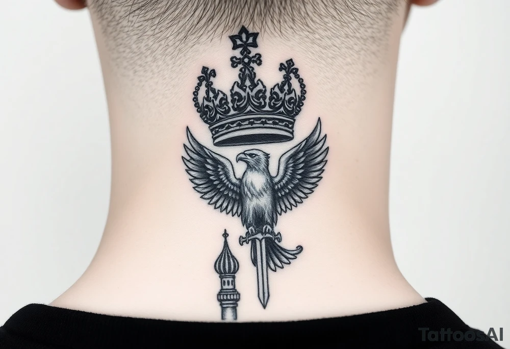 St. George
Russian imperial crown above the eagle
Russian sabre
The Kremlin or St. Basil's Cathedral scene tattoo idea