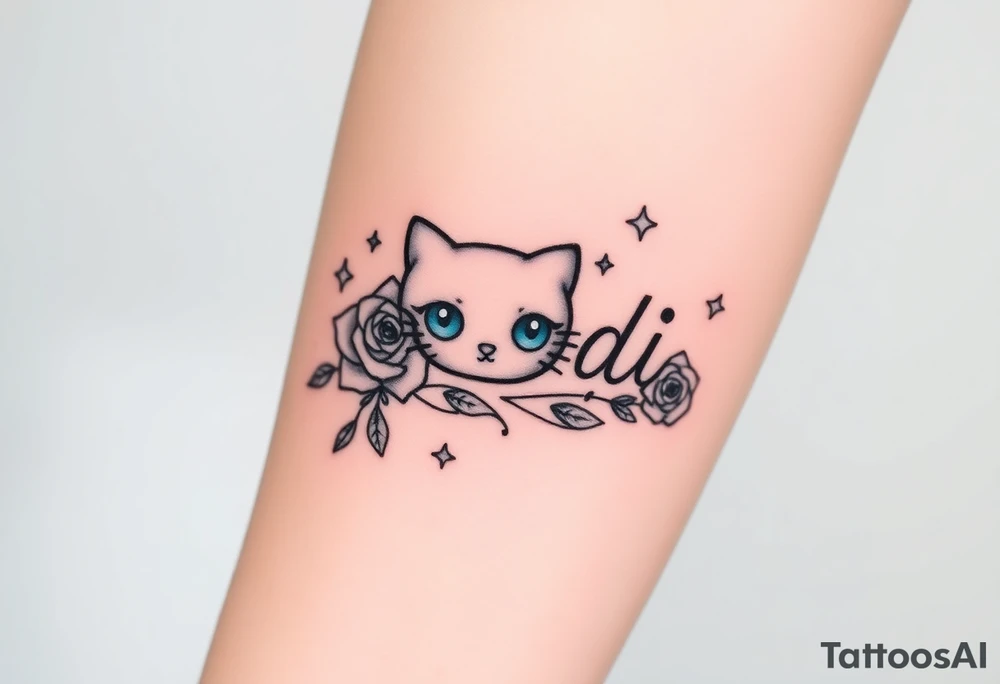 Name Mandi with blue eyes roses and stars hello kitty tattoo idea