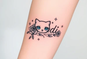 Name Mandi with blue eyes roses and stars hello kitty tattoo idea