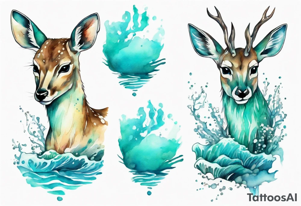 a turquoise water deer emerging from the sea tattoo idea