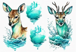 a turquoise water deer emerging from the sea tattoo idea