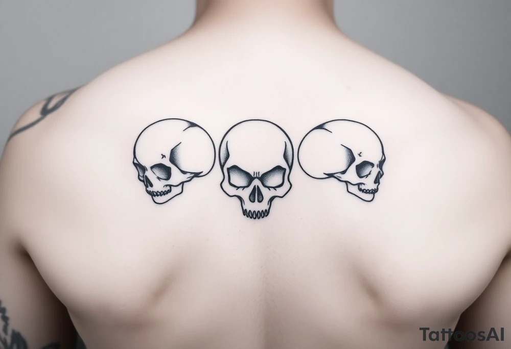 Simple outline of skulls back piece tattoo idea